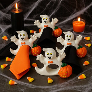 Vintage 90s Set of 11 Friendly Ghost & Jack-o’-Lantern Halloween Napkin Rings